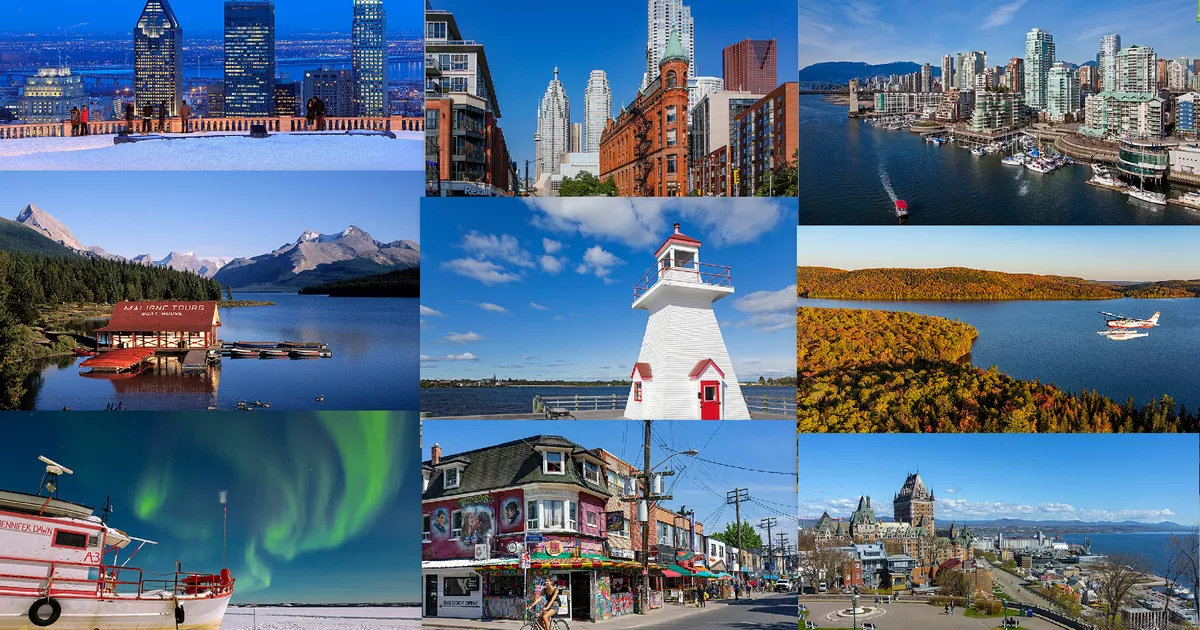 Mosaïque de paysages et de villes du Canada